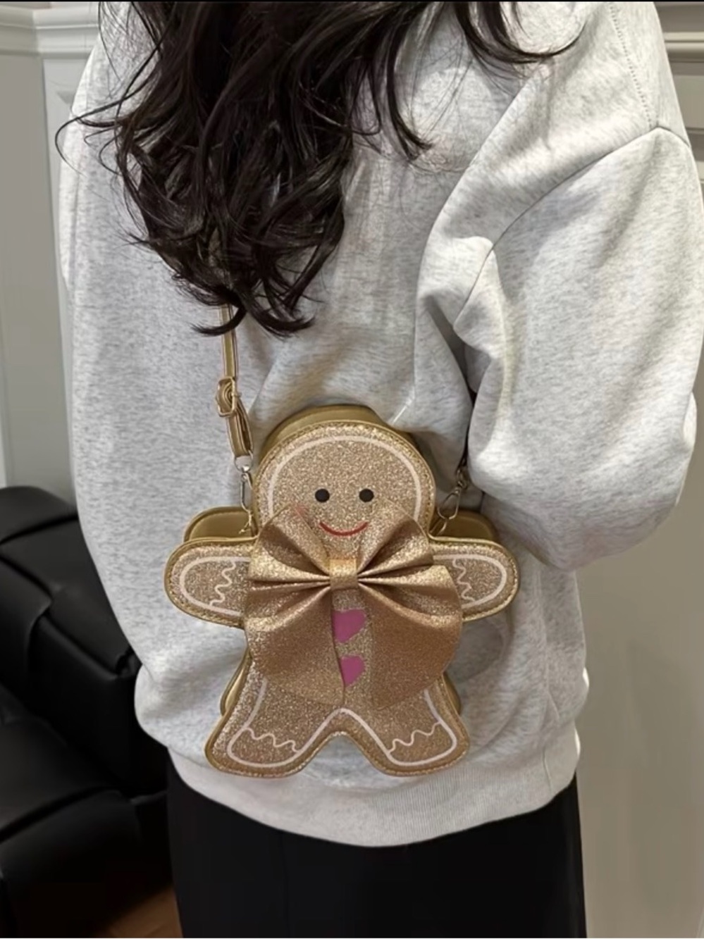 Gingerbread Glitter Crossbody Bag with Bow